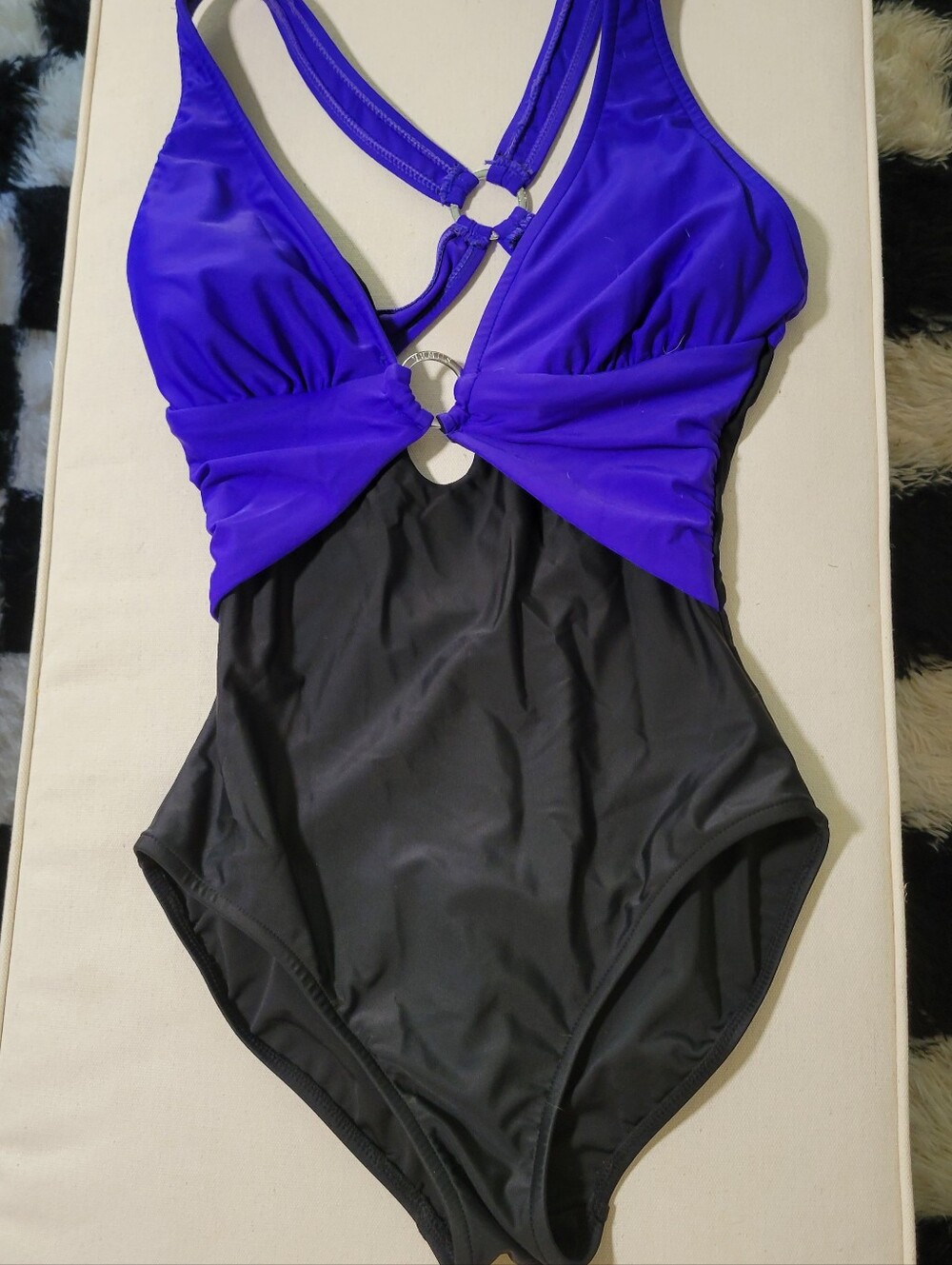 Venus - Womens Purple and Black One-Piece Swimsuit - Stylish Cutout